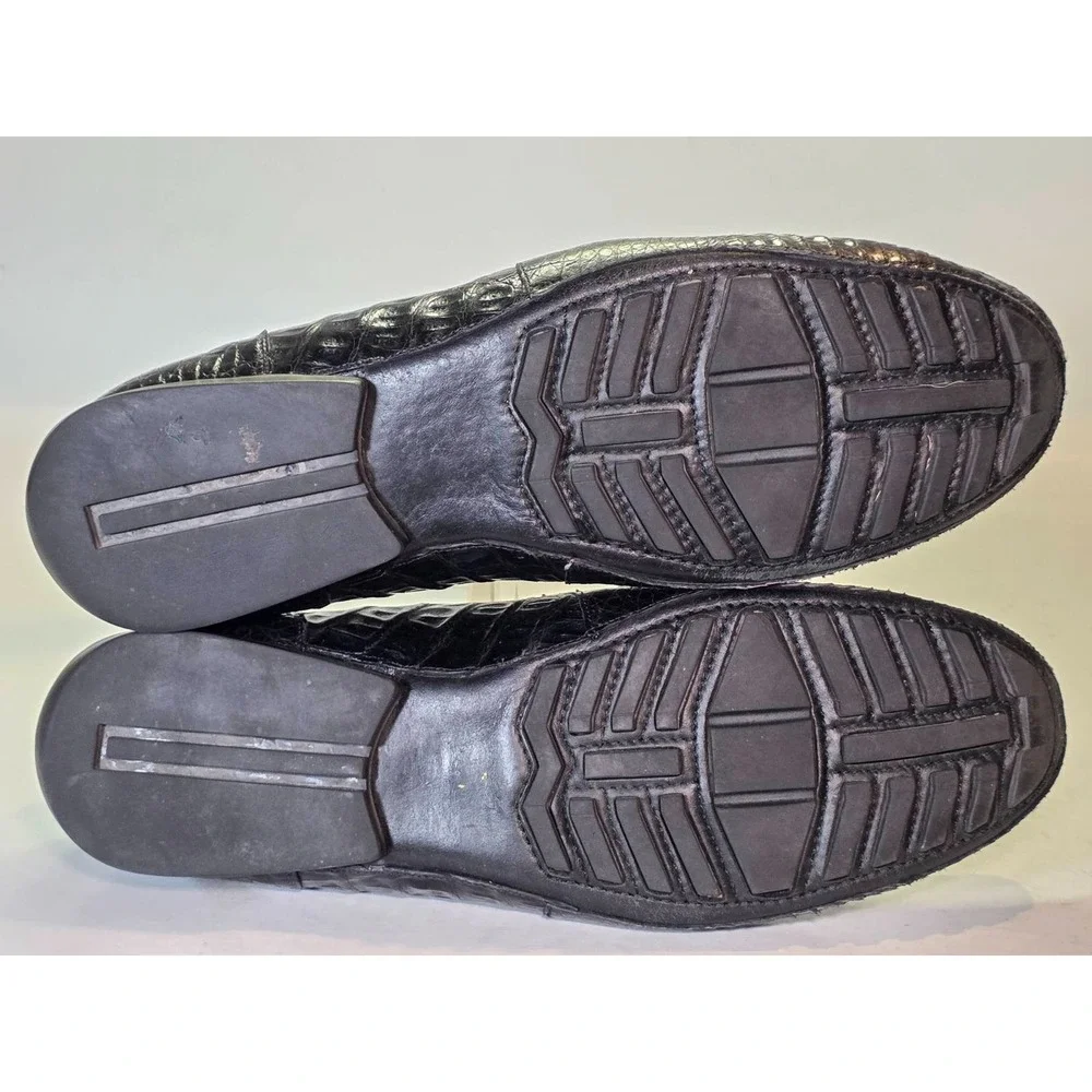 Mezlan Encina Men's Loafers Size 10.5‎ Black Genuine Crocodile Leather Shoes Vtg